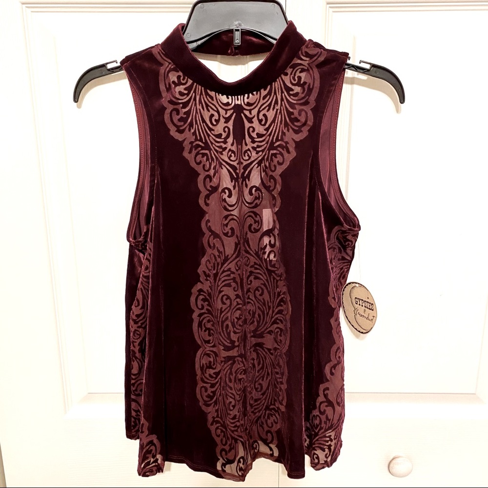 NWT Gypsies & Moondust Sleeveless Velvet Blouse